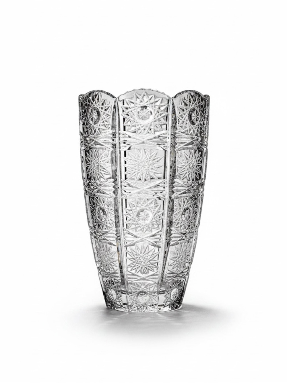 Vintage Bohemia Czech Crystal Queen’s Lace Hand-Cut Vase 6”